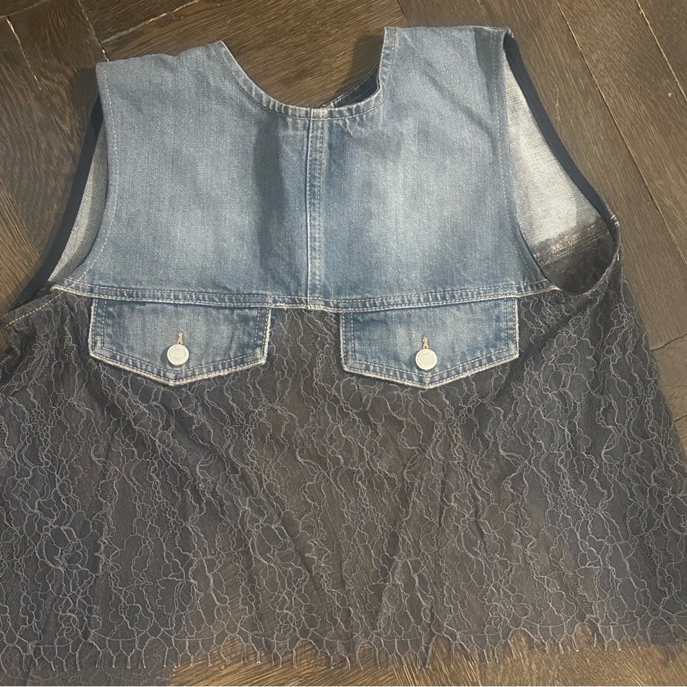 Zara Blue Denim Lace Layering Top - size medium